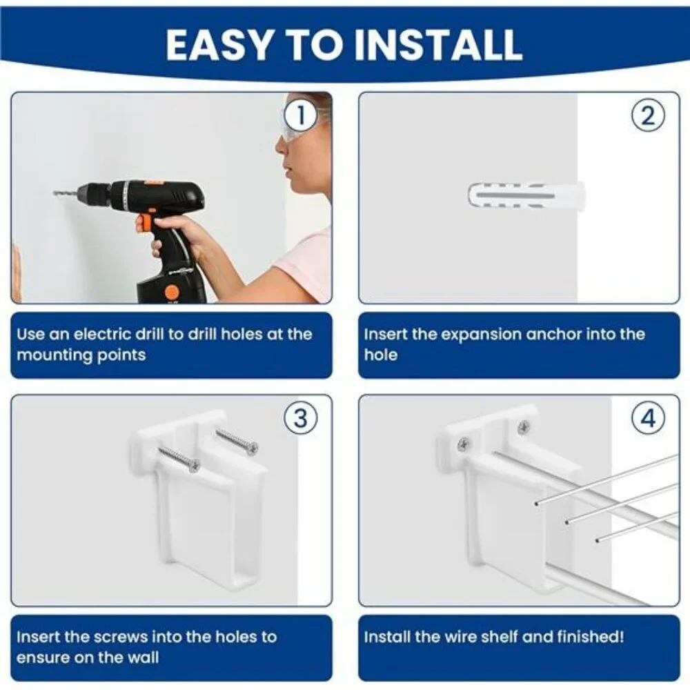 Wire Shelf End Brackets Closet Wall Mount Shelf Supports with Fasteners 4 Pack